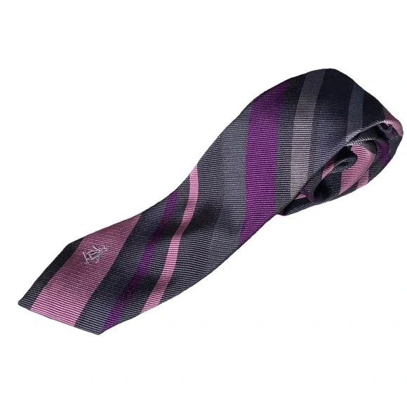 Penguin [ Slim Tie ] Men's 100% Silk‎ Necktie Purple/Pink&Gray 56