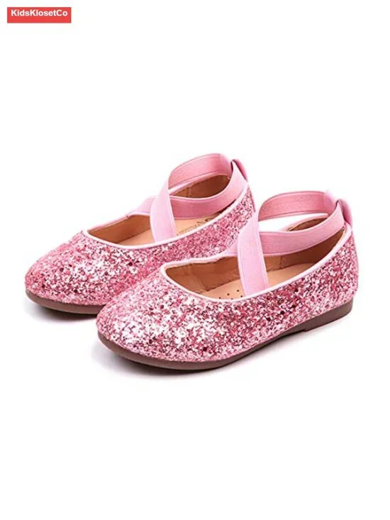 Girls Glitter Ballet Flats Mary Jane Princess Wedding Dress Shoes Sparkle
