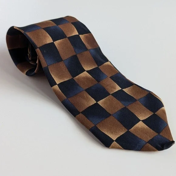 Jimmy V Jim Valvano Mens Silk Tie Brown Navy Blue Checkerboard Wide‎ 4 Inch