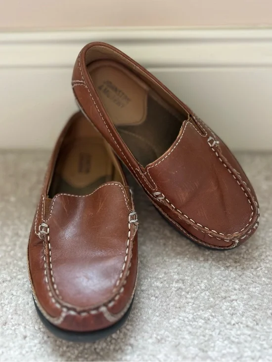 Johnston & Murphy Boys Slip On Locklin Venetian Leather Loafers Brown Size 11