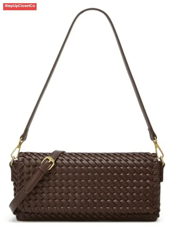 Woven Crescent Hobo Bag Women PU Leather Underarm Shoulder Bag Cute Crossbody