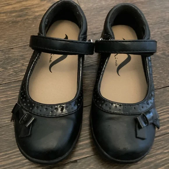 Nina Black Mary Janes Bow Shoes Girl Toddler Sz 11 Hook Loop Formal Dress School