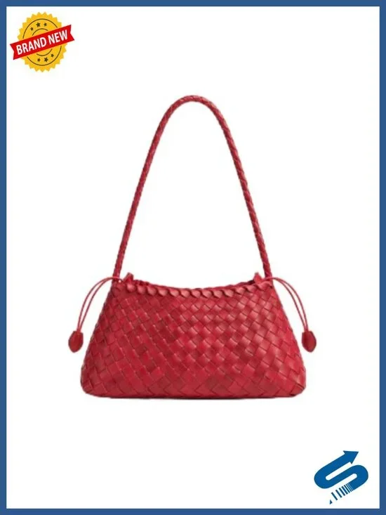 Handwoven Faux Leather Shoulder Bag Hobo Tote with Padded Strap and Pouch