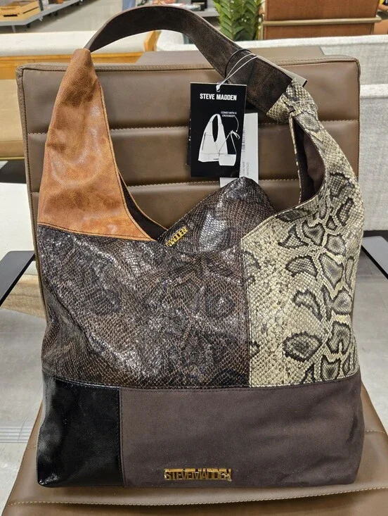 Steve Madden Patchwork Snake-Print Hobo Handbag