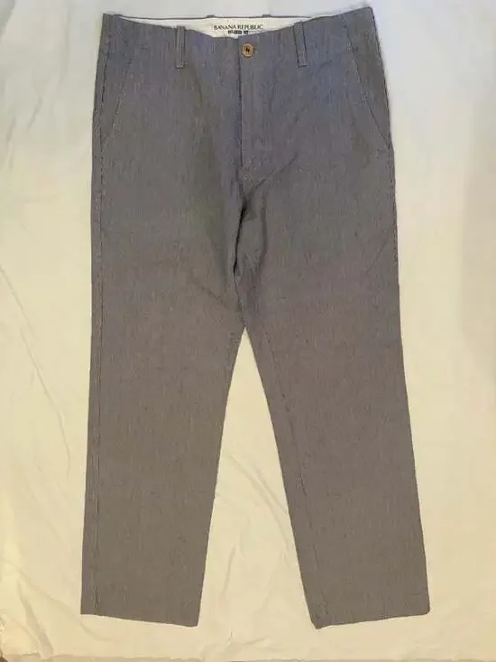 Banana Republic Pants Men's 33x34 Relaxed Fit Grey/White Stripe Relax  Fit Linen