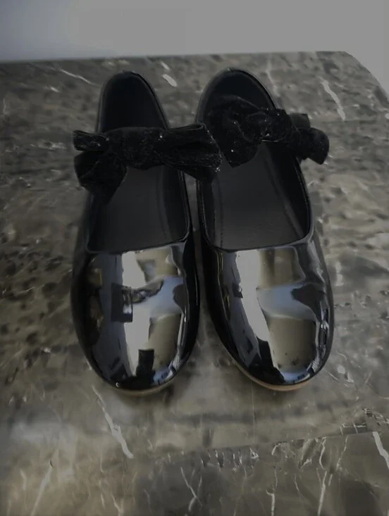 Girls Black Patent Bow Mary Jane Flats