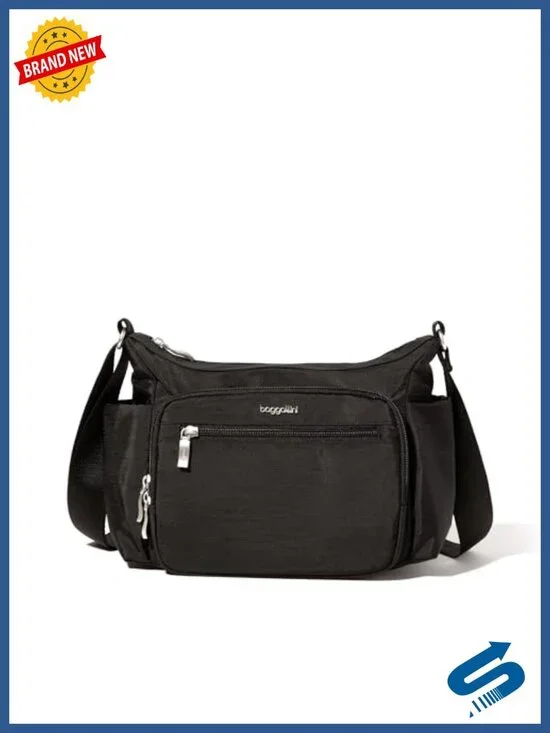 Baggallini Crosstown Nylon Hobo Crossbody Bag RFID Zippered Pockets