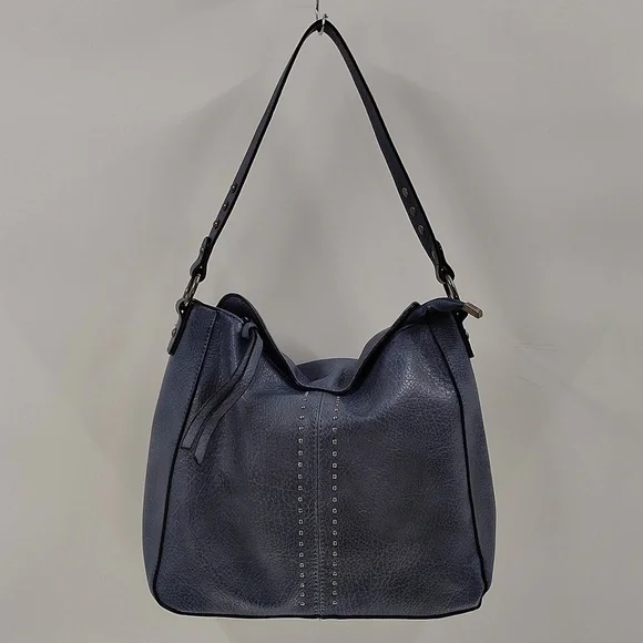 Montana West Hobo Bag Jean Blue Vegan Leather Metal Stud Accents NWOT