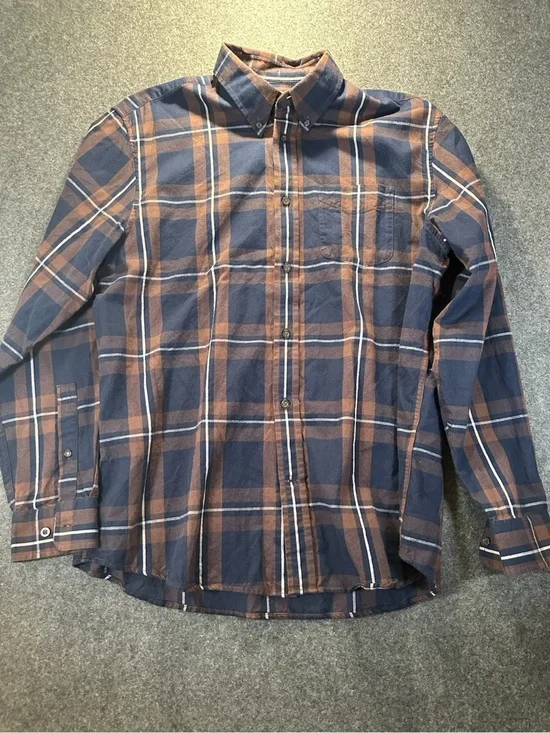 Banana Republic Navy and Brown Plaid Button-Up Shirt