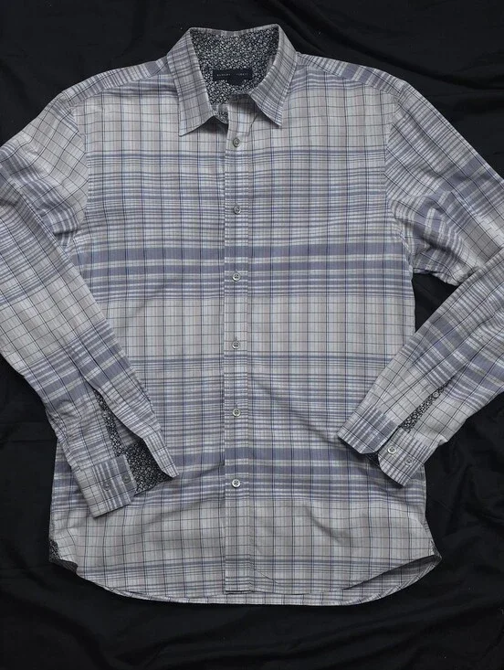 Banana Republic Mens M Plaid Long Sleeve Button Down Shirt Blue Gray Cotton