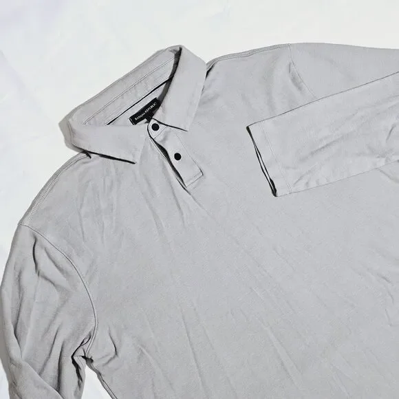 Banana Republic Men's Gray Large Long‎ Sleeve Polo 100% Cotton Classic Preppy