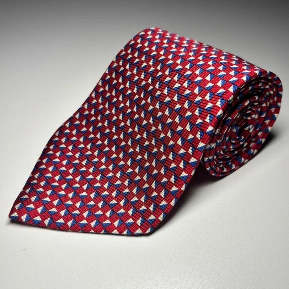 Ralph Lauren Polo University Silk Necktie Red Geometric made in USA Tie‎