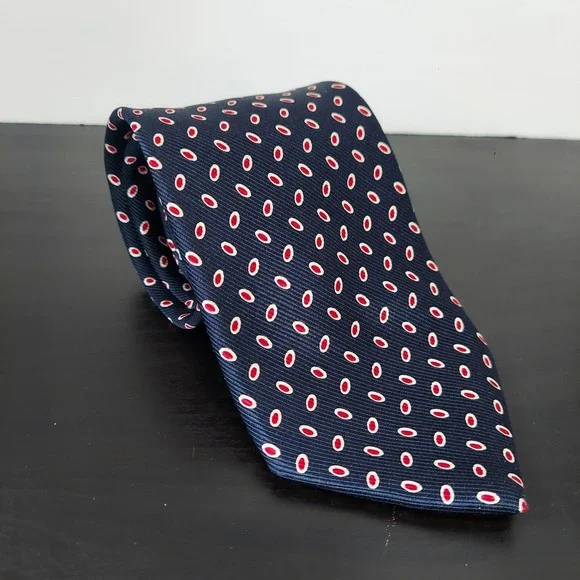 Brooks Brothers Makers‎ Tie Mens Blue All Silk Geometric Oval Dot USA Handmade