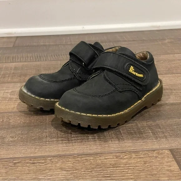 Dr. Martens Toddler Black Leather Suede Hook & Loop shoes SZ UK 8 US 9 England