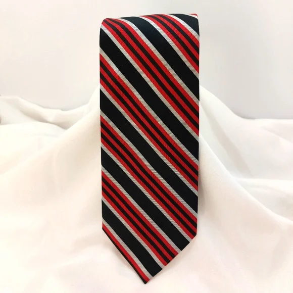 Stafford Performance Men’s Silk Necktie Red‎ & Black Stripe Tie 62x3.5