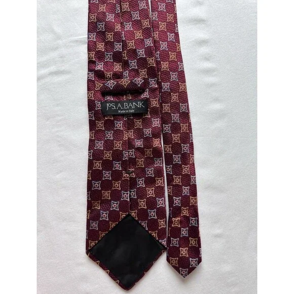 Jos. A. Bank Made in Italy Silk Geometric Tie Burgundy Gold Blue