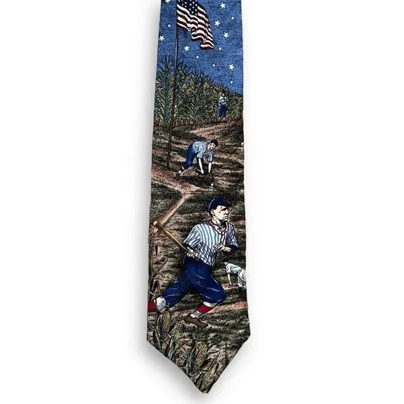 Vintage Van Heusen Tie‎ Americana Series Dream Team Baseball Cornfield Silk