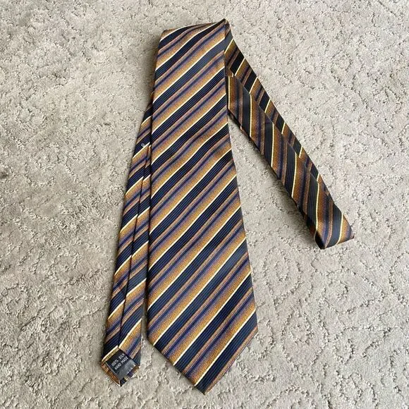 Giorgio Armani Copper and Blue Stripe Handmade 100% Silk Tie