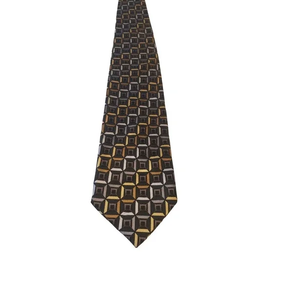 CROFT AND BARROW MENS TIE BLACK GRAY GOLD SILVER 100% SILK‎ BUSINESS WEDDING