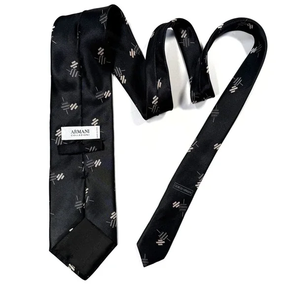 Armani Collezioni Mens‎ Silk Blend Geometric Tie Black Made in Italy 3.75 Inch