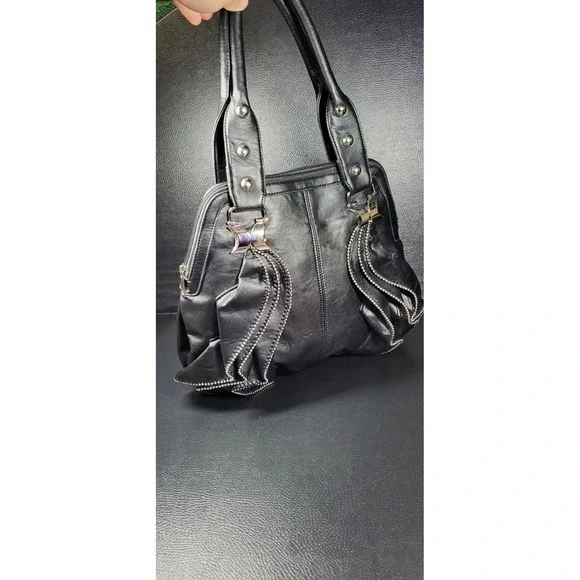 Vintage Y2K Mellow World Faux Black Leather Soho Hobo Handbag Shoulder Bag