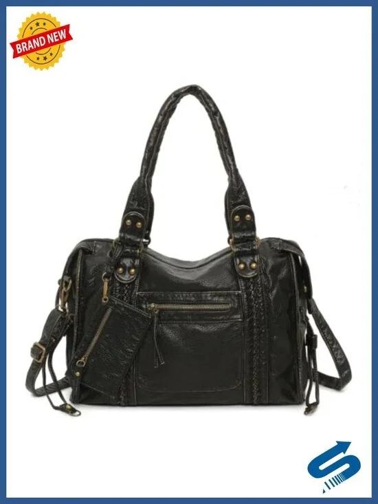 Vegan Leather Hobo Shoulder Bag for Women, Y2K Distressed Tote, Fits 14-Inch