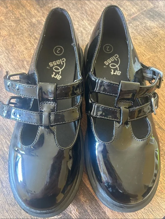 art class Shiny Black Patent Double-Strap Mary Jane Shoes