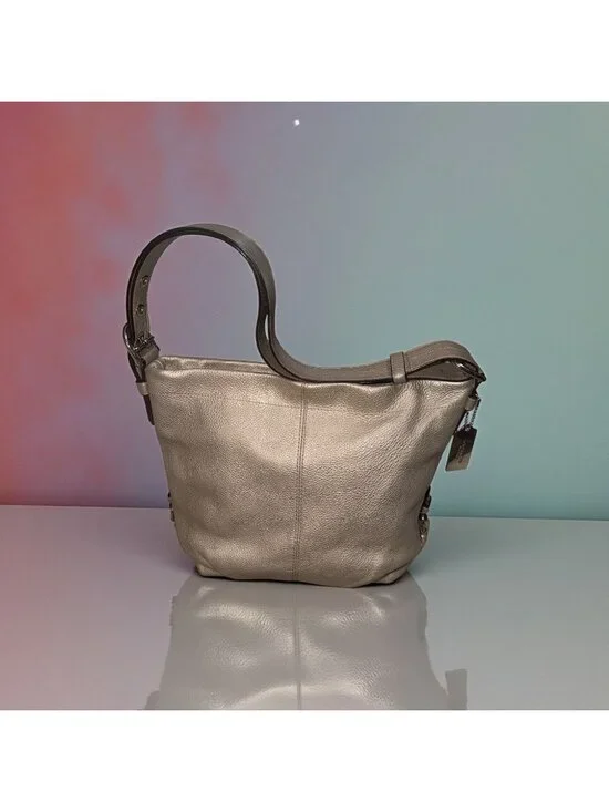 Coach Soho Duffle Convertible Bag F15064 Metallic Silver Pebbled Leather Hobo