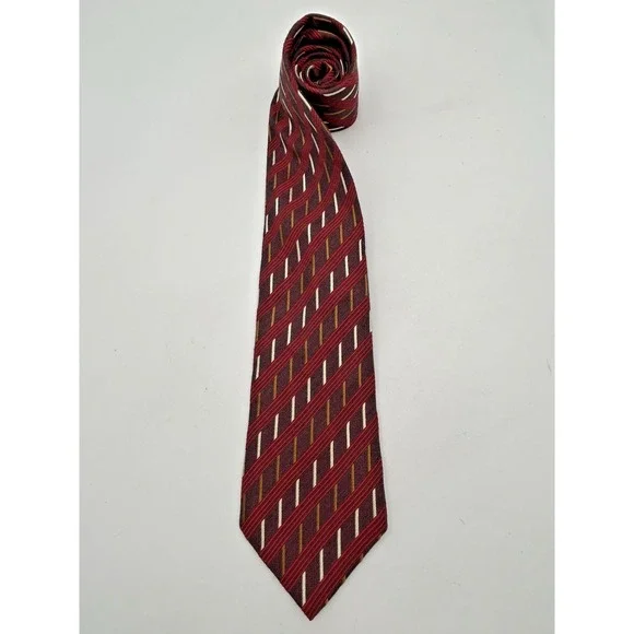 Ermenegildo‎ Zegna MMaroon Woven Geometric Stripe 55% Wool 45% Silk Blend Tie