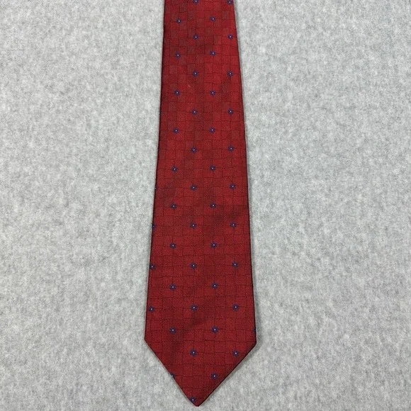Brooks Brothers 100% Silk Tie Red Basket Weave Blue Flower Made In USA‎ 3.5