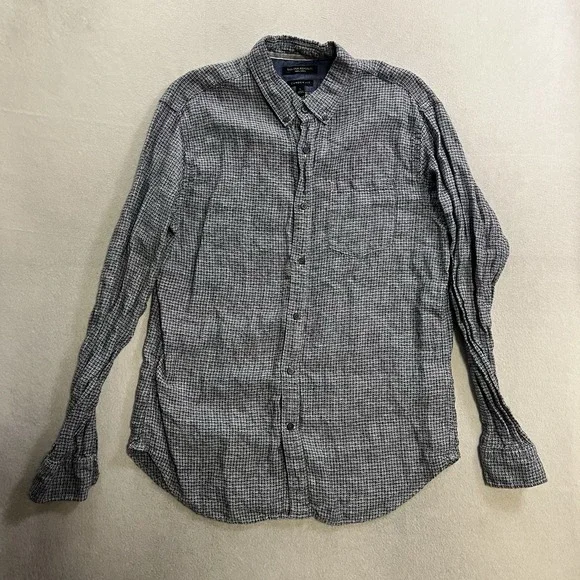 Banana Republic Shirt Mens Large Blue 100% Linen Camden Fit Long Sleeve Coastal