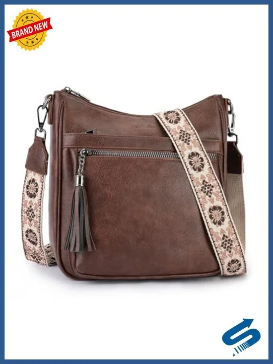 Vegan Leather Hobo Crossbody Bag with Tassel
