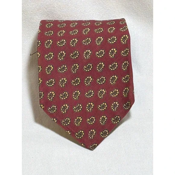 Brooks Brothers Makers Mens Paisley Cotton Tie Burgundy Red Vintage 3.25 Inch