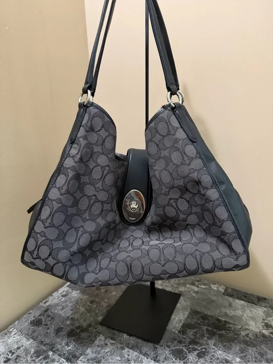 Coach Carlyle shoulder leather monogram canvas turn lock bag