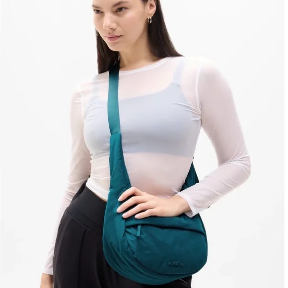 Athleta All About‎ Medium Crossbody Hobo Bag Teal Blue Nylon Lightweight