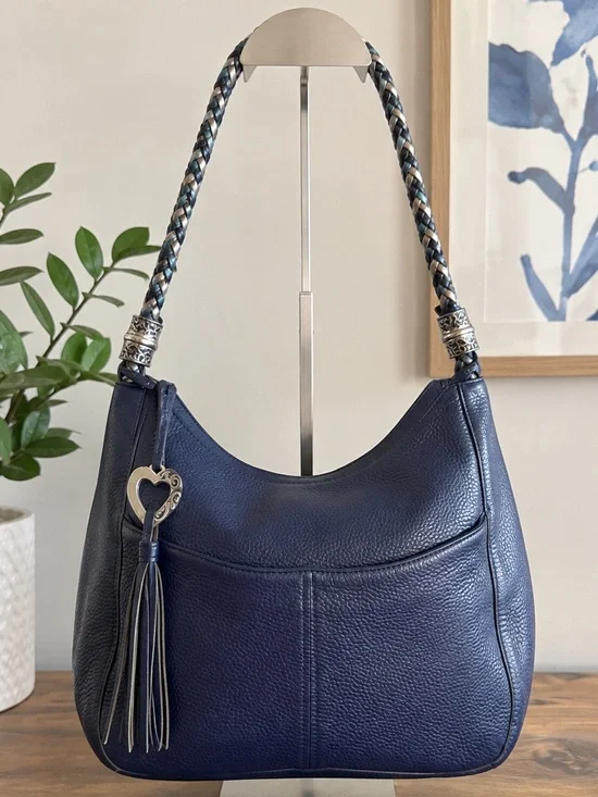 Brighton Barbados Navy Blue Pebbled Leather Hobo Shoulder Bag