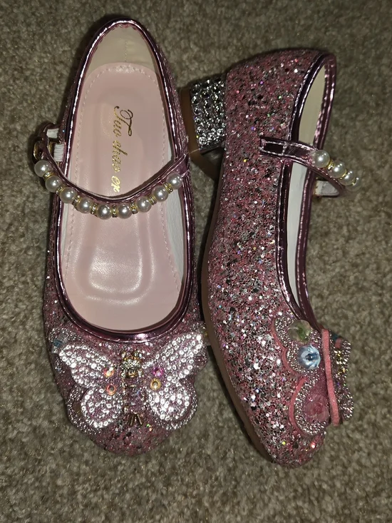Pink Glitter Butterfly Pearl Mary Jane Kids Shoes