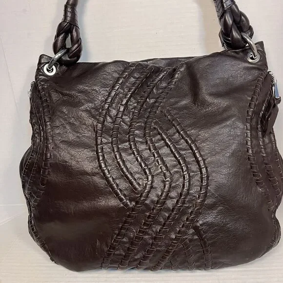 Fenn Wright Manson Dark Brown Braided Leather Shoulder Bag Hobo Handbag‎