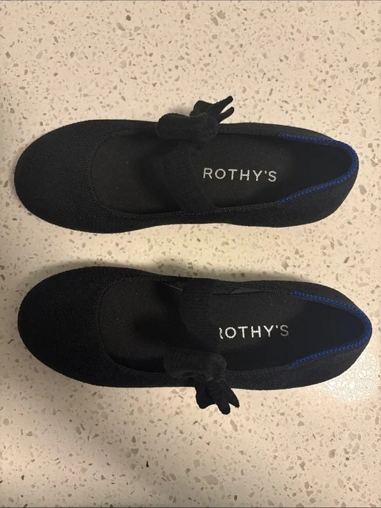 Rothy's Black Kids Mary Jane Flats with Bow Detail