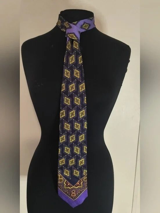 Versace Purple and Gold Diamond Medallion Tie