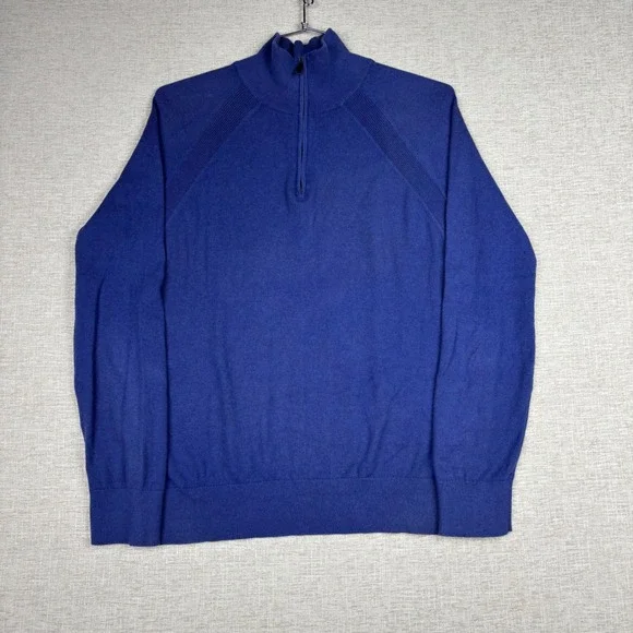 Banana Republic Mens Blue Cotton Cashmere Quarter Zip Sweater Large