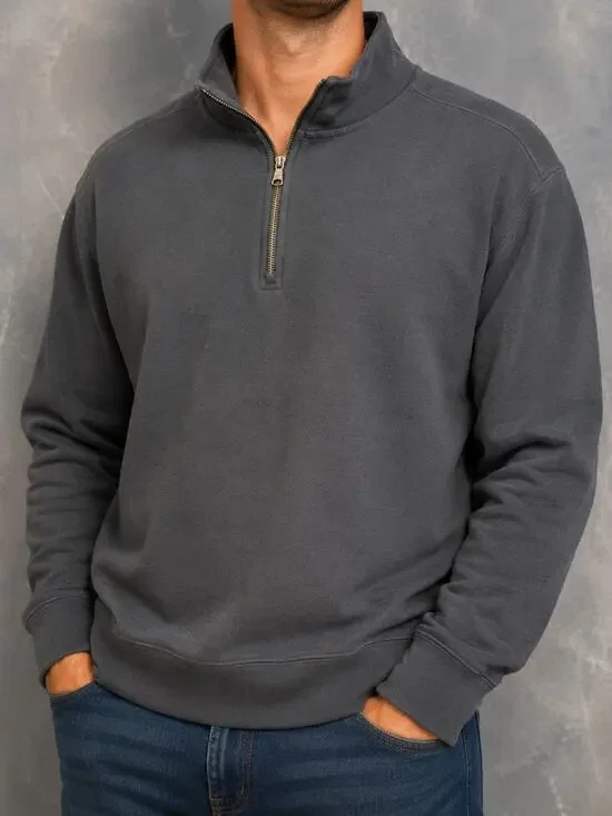 Banana Republic Men's XXL Quarter Zip Pullover Sweatshirt Blue Cotton Blend