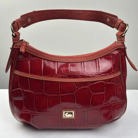 Dooney & Bourke Bag Collins Red Hobo Croc Embossed Leather 1C790 RD Purse