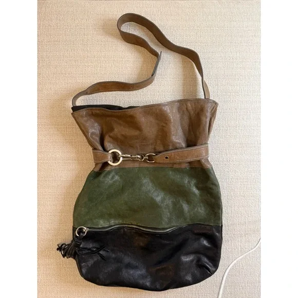 High Fashion Genuine Italian Leather Hobo Bag Patchwork Multicolor Slouchy Large