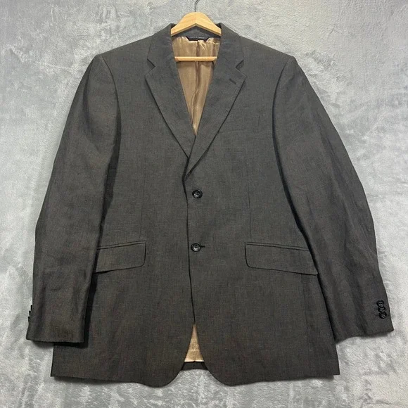 Banana Republic Sport Coat Mens 44R Brown Vintage 2006 Linen Windowpane Y2K Prep