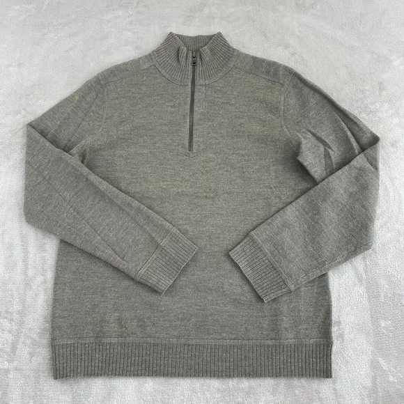 Banana Republic 1/4 Zip Sweater Men XL‎ Grey 100% Wool Mock Neck LS NWOT