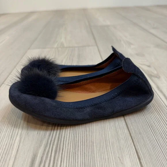 Elephantito Girls Navy Blue Suede Pom Pom Ballet Flats Made in Spain Size 29 12
