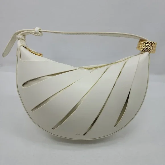 JW PEI Women's Jana Hollow Out Shoulder Hobo Bag White Faux Leather Gold Ring