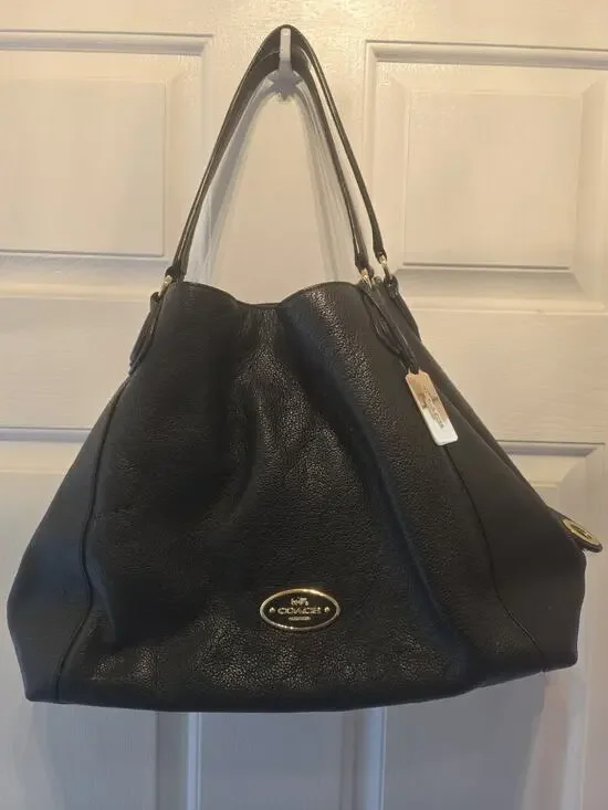 Coach Black Polished Pebble Leather Edie 31 Shoulder Bag Gold Hardware