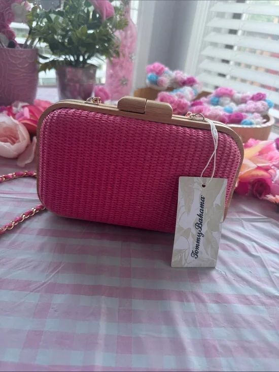 Tommy Bahama Hot Pink Woven Clutch with Gold Trim
